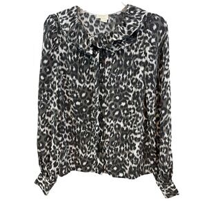 Kate Spade New York Top Size XS 100% Silk Button Up Ruffle Collar Animal Print